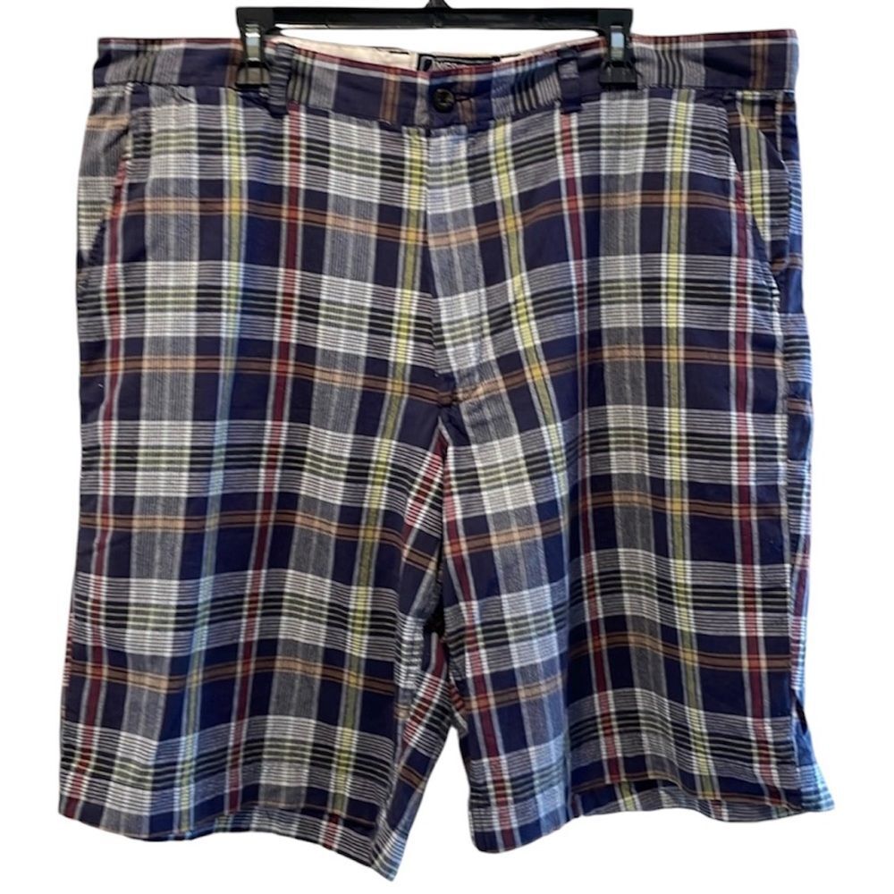 American Living Cotton Cargo Shorts Blue Red Multi Plaid Men’s Size 42